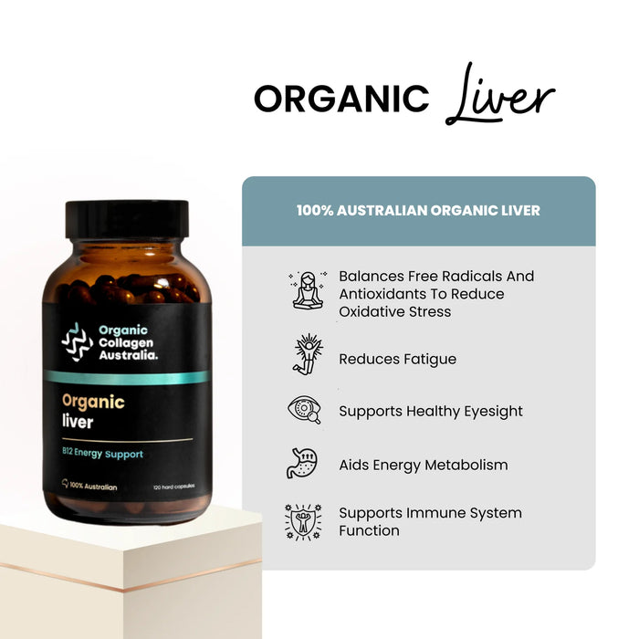Organic Collagen Australia Organic Liver B12 Energy Support 120 Capsules.