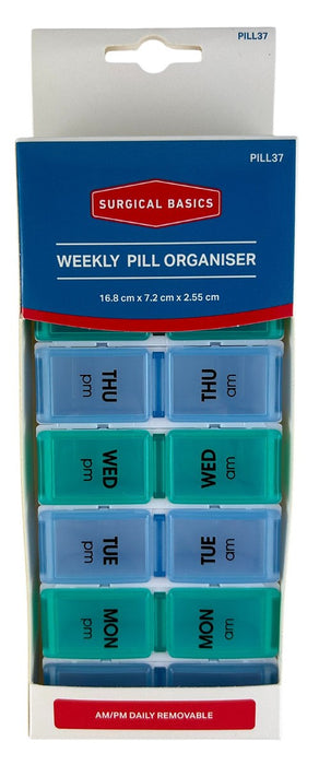 Surgical Basics Weekly Pill Organiser 2 Per Day (am/pm) 17 X 7 X 2.5cm.