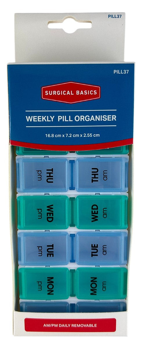 Surgical Basics Weekly Pill Organiser 2 Per Day (am/pm) 17 X 7 X 2.5cm.