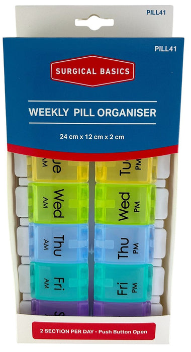 Surgical Basics Weekly Pill Organiser 2 Per Day (am/pm) 24 X 12 X 2cm.
