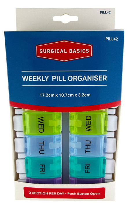 Surgical Basics Weekly Pill Organiser 2 Per Day 17.2 X 10.7 X 3.2cm.