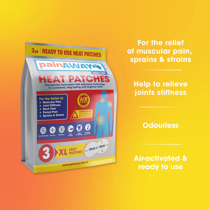Pain Away Heat Patches XL 3 Pack.