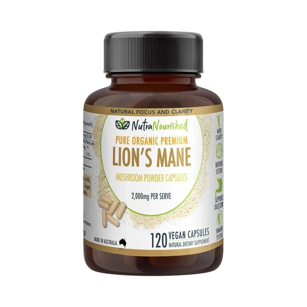 Nutra Nourished Organic Lions Mane Mushroom Powder 120 Capsules.