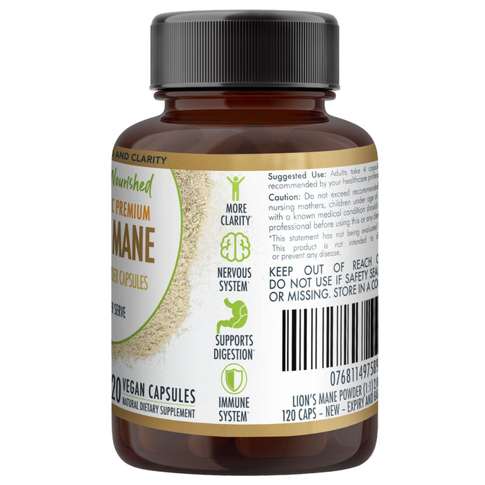 Nutra Nourished Organic Lions Mane Mushroom Powder 120 Capsules.