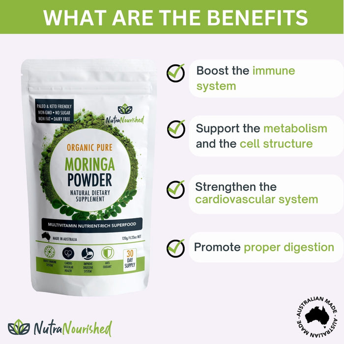 Nutra Nourished Organic Moringa Powder 120g.