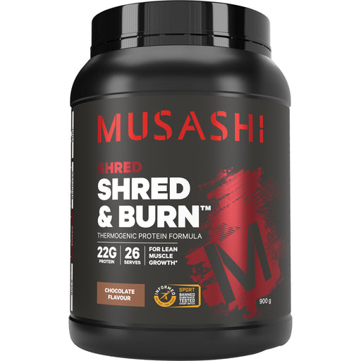 Musashi Shred & Burn Protein Powder Chocolate Milkshake 900g.
