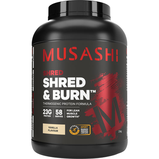 Musashi Shred & Burn Protein Powder Vanilla Milkshake 2kg.