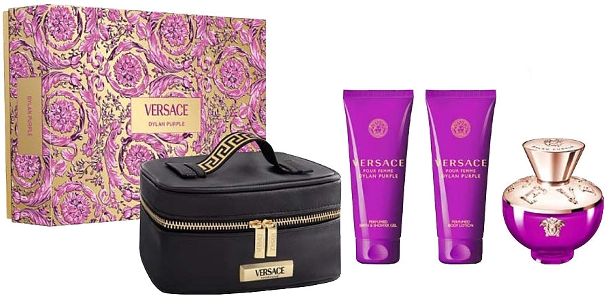 Versace Dylan Purple Pour Femme 4 Piece Gift Set 100ml EDP Shower Gel Body Lotion + Beauty Case.