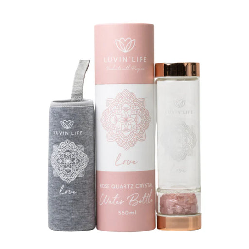 Water Bottle with Rose Quartz Crystal 550ml.