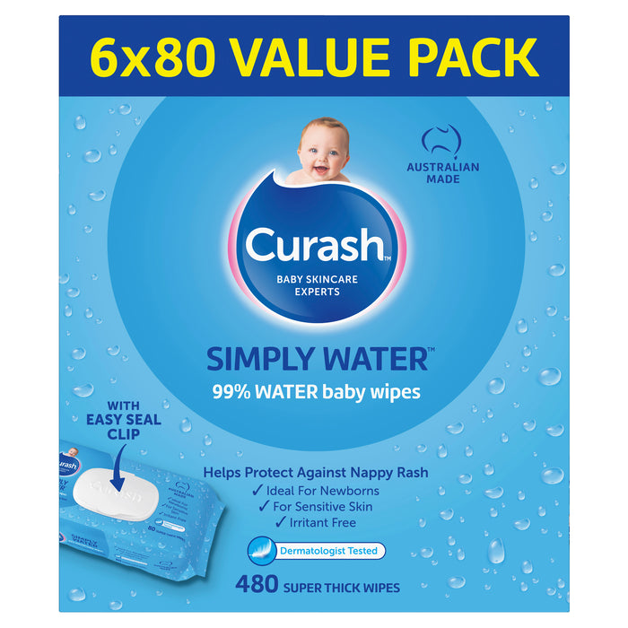 Curash Water Wipes Box 6x80pk