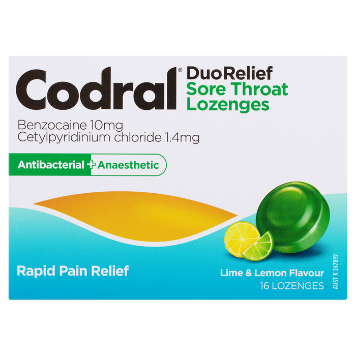 Codral Sore Throat Lozenges Lime & Lemon 16