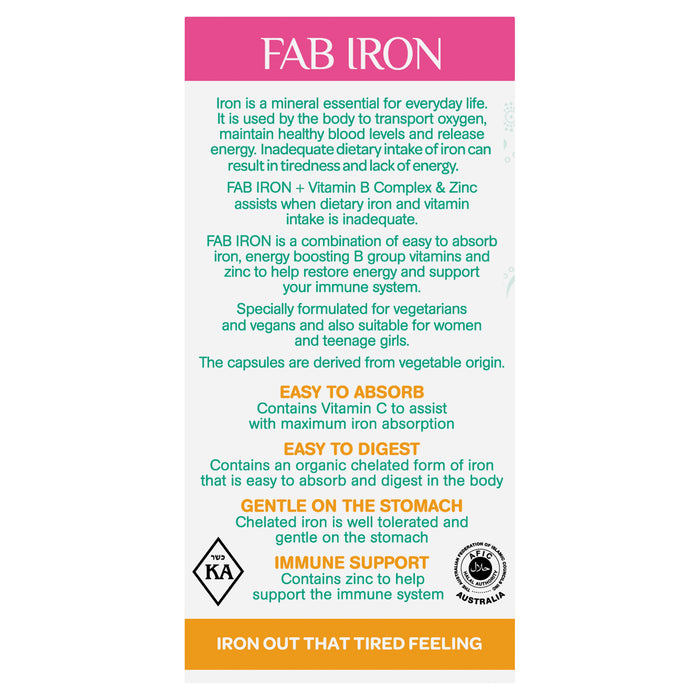 FAB Iron + B Complex + Zinc Capsules 60