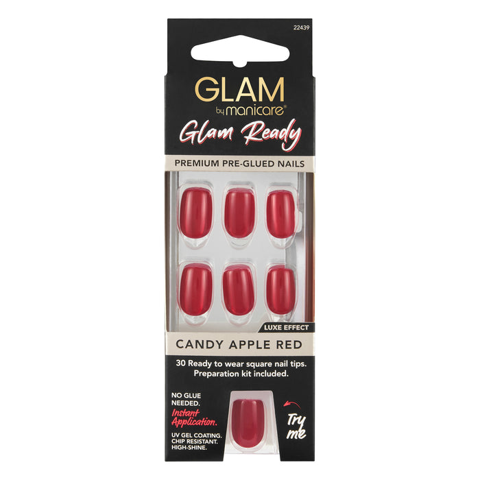 Glam By Manicare Pre-Glued Nails Apple Red 30Pack