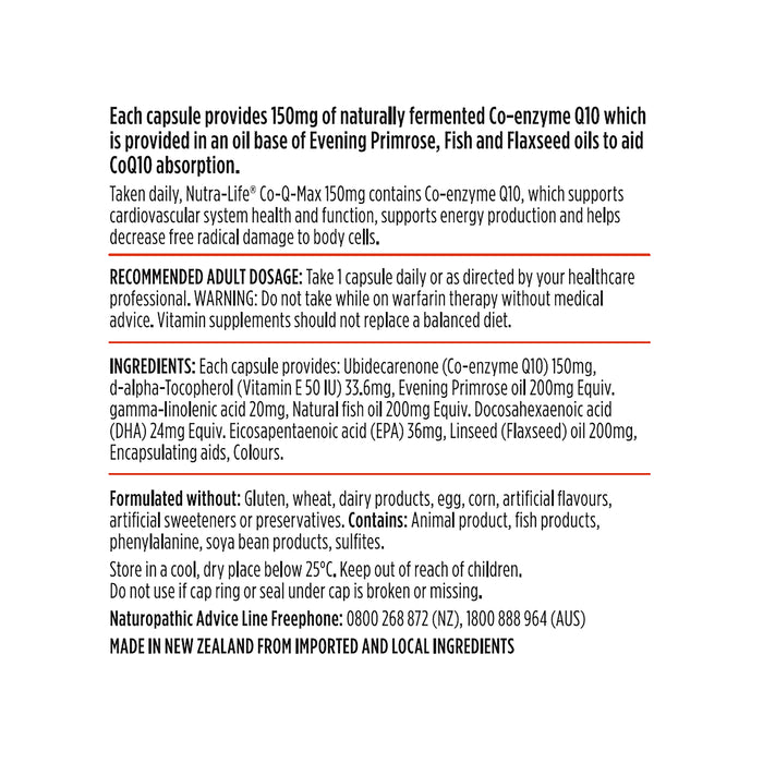 Nutra-Life Co-Q-Max 150mg Capsules 60.