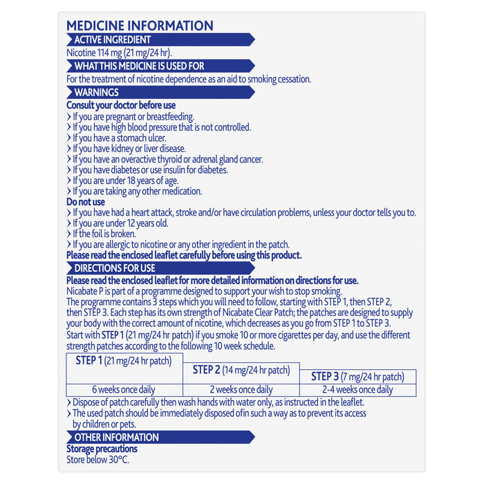 Nicabate P Patch Quit Smoking 21mg 28 Patches