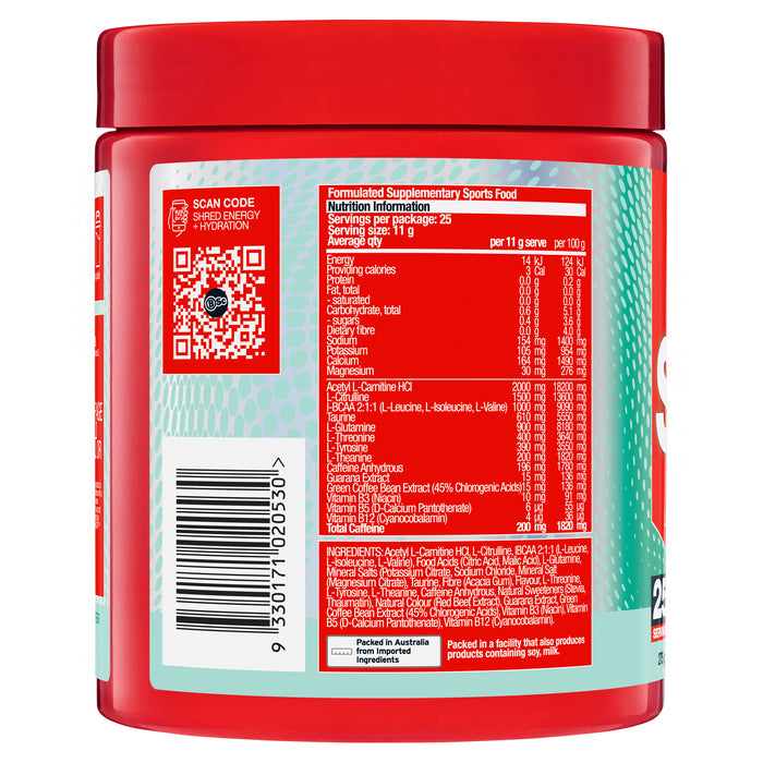 BSc Energy Shred Hydration Zappo Sour Watermelon Powder 275g