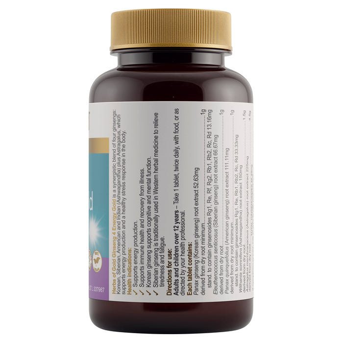 Herbs Of Gold Ginseng 4 Energy 60 Tablets.