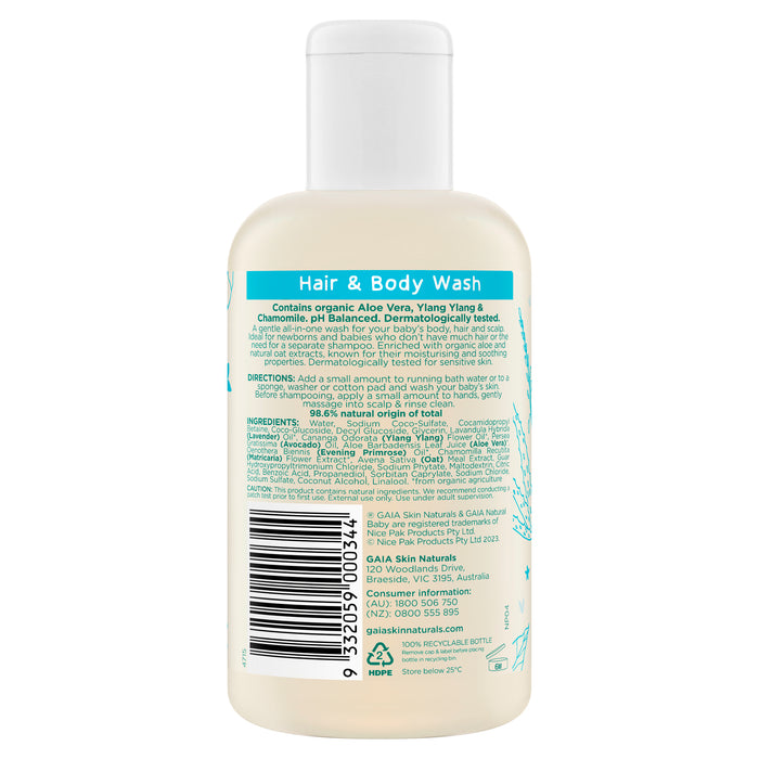 Gaia Natural Baby Hair and Body Wash 200ml.