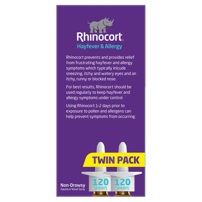 Rhinocort Aqueous Nose Spray 32mcg 120 Dose Twin Pack.