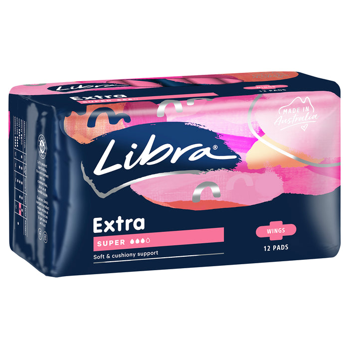 Libra Extra Pads With Wings Super 12 Pack.