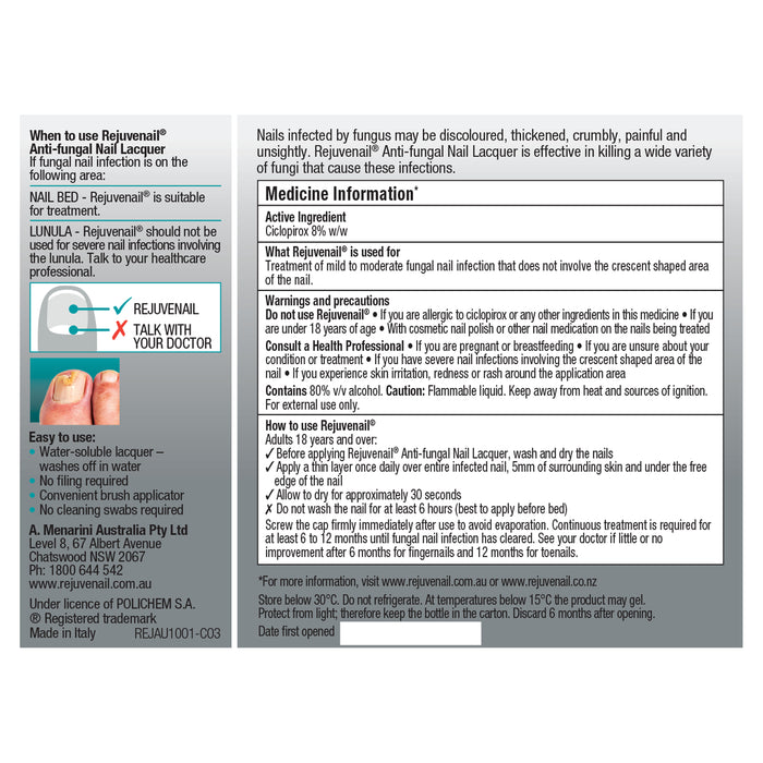 Rejuvenail Antifungal Nail Lacquer Bottle 6.6ml