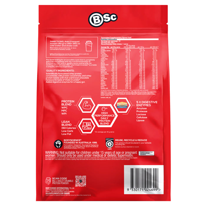 Body Science BSC Protein Powder Violet Crumble Chocolate Honeycomb 400g