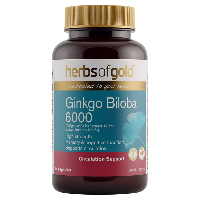 Herbs Of Gold Ginkgo Biloba 6000 60 Capsules.