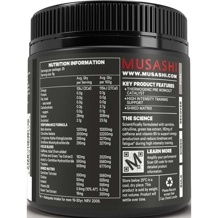 Musashi Pre Workout Shred Green Apple 225g