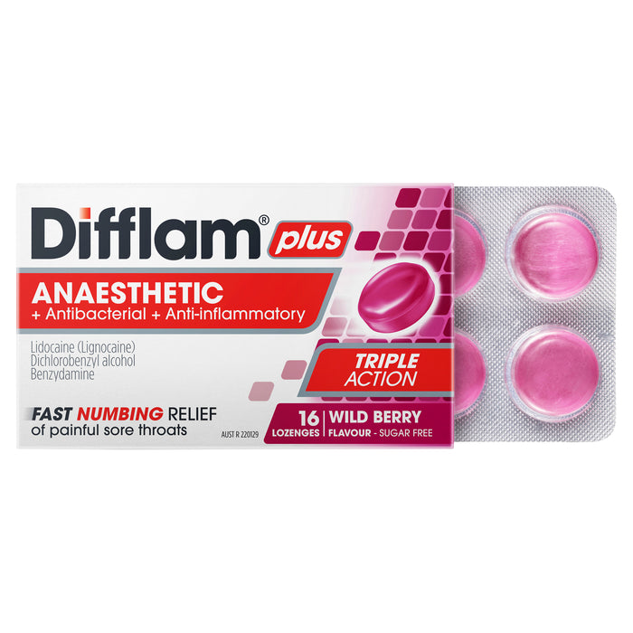 Difflam Plus Sore Throat Lozenge Plus Anaesthetic Berry 16