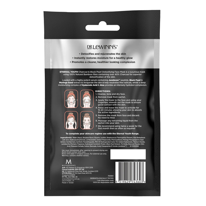 Dr LeWinn's Eternal Youth Charcoal and Black Pearl Face Mask 1 Single Use