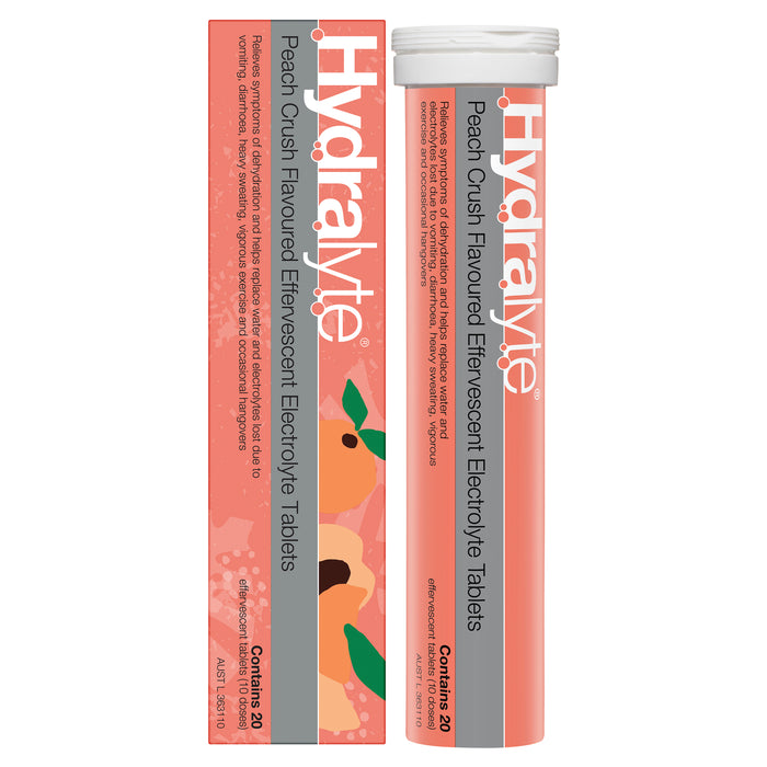 Hydralyte Effervescent Tablets Peach Crush 20
