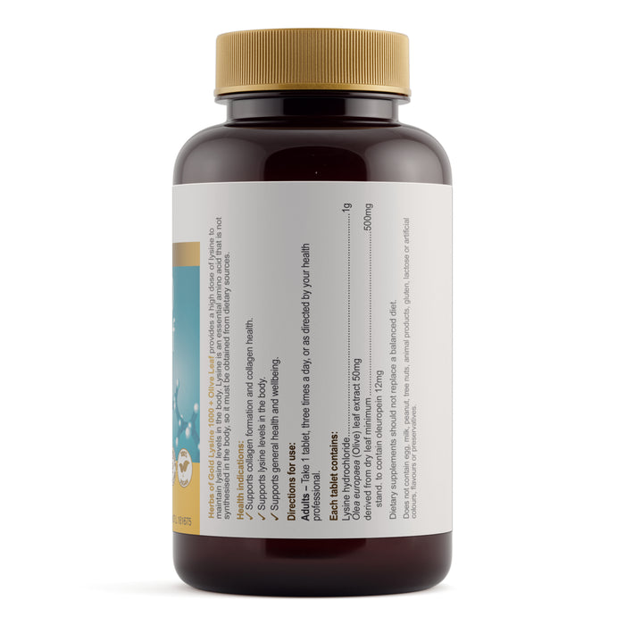Herbs Of Gold Lysine 1000 + Olive Leaf 100 Tablets