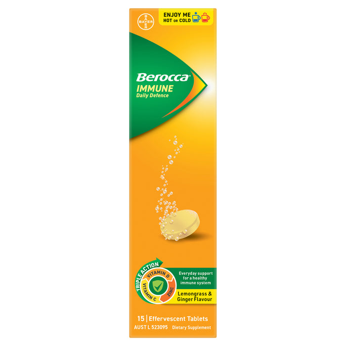 Berocca Effervescent Immune Defence Lemongrass & Ginger 15 Tablets