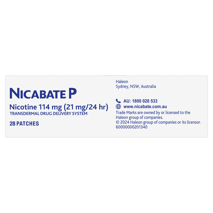 Nicabate P Patch Quit Smoking 21mg 28 Patches