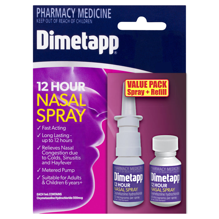 Dimetapp Adult 12 Hour Nasal Spray 20ml + Refill Twin Pack