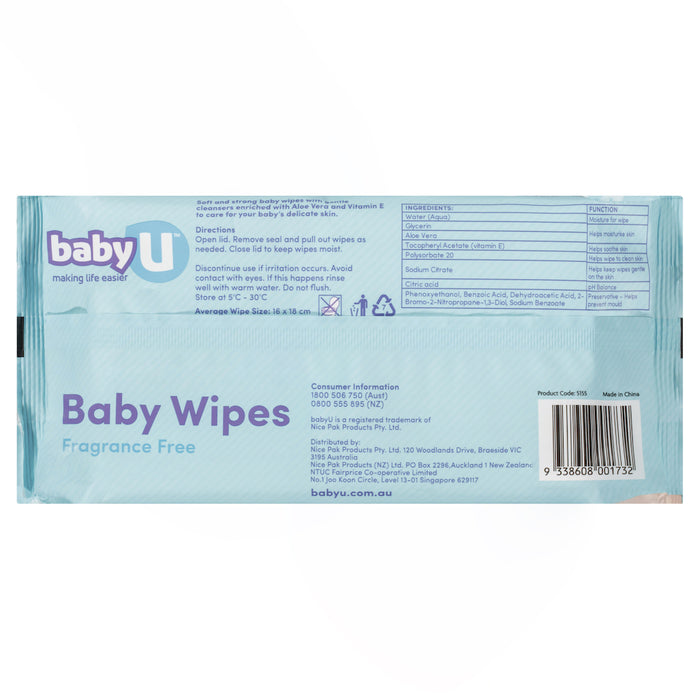 Baby U Baby Wipes Fragrance Free 80