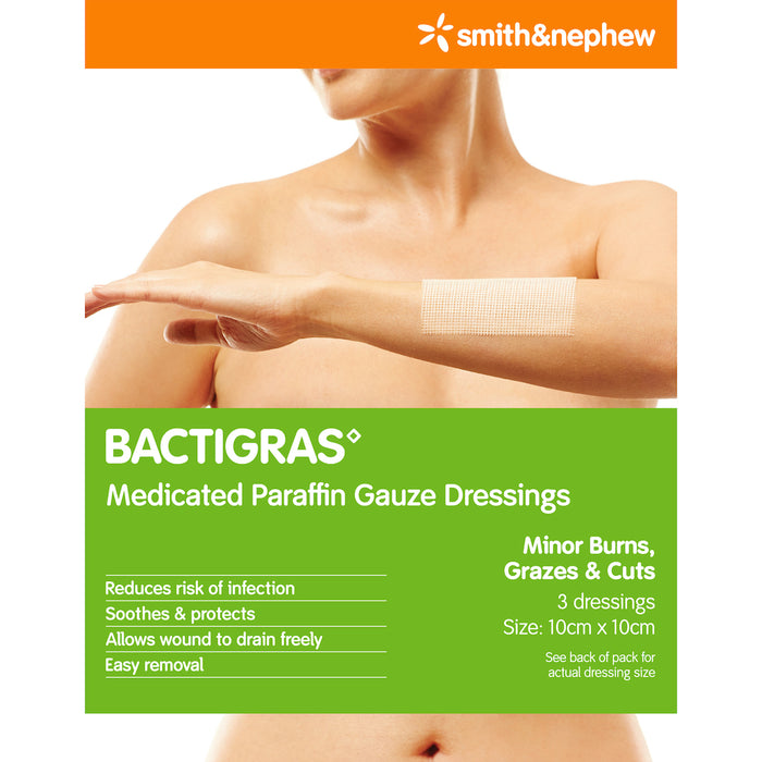 Bactigras Dressings 10cm x 10cm 3 Pack