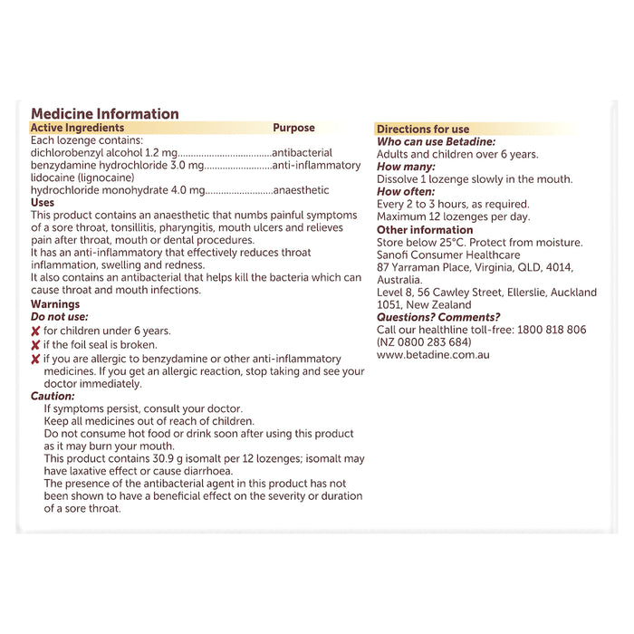 Betadine Anaesthetic Honey & Lemon 16