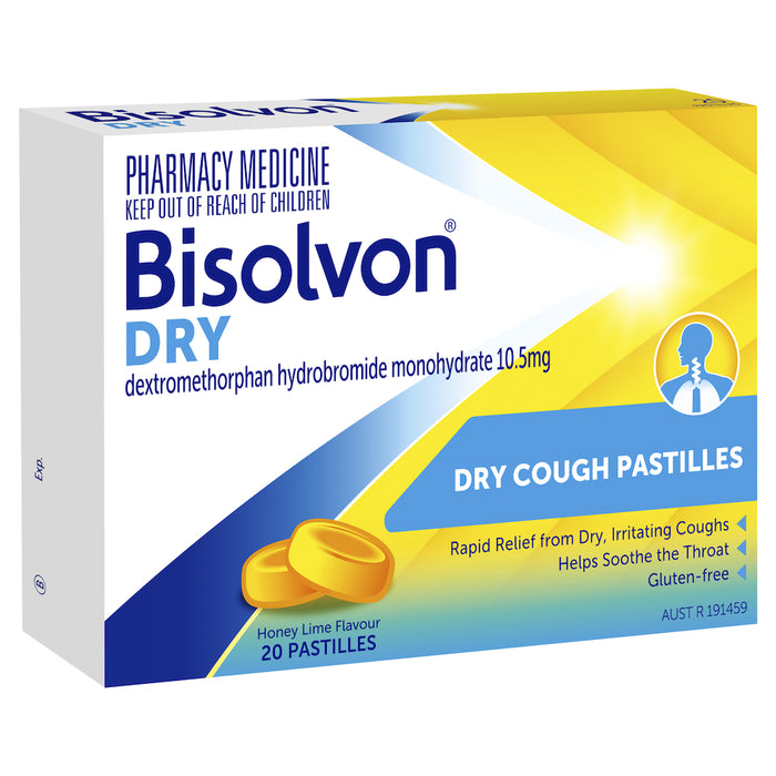 Bisolvon Dry Honey Lime Pastilles 10.5mg 20