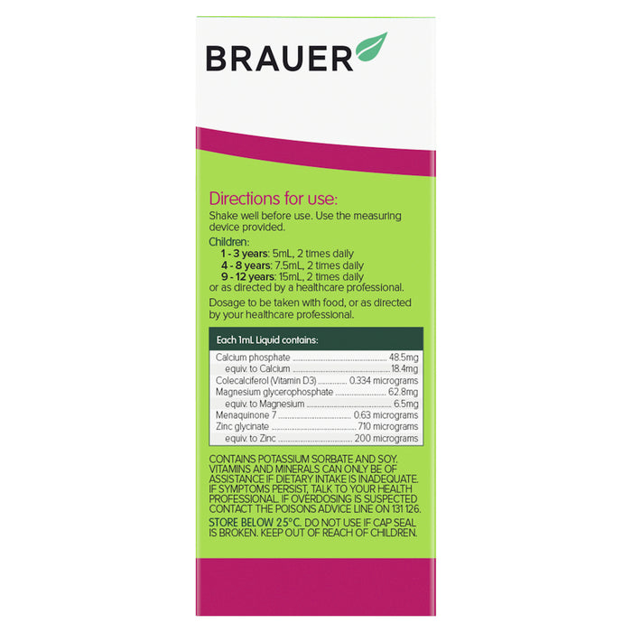 Brauer Kids Liquid Calcium Magnesium Zinc 200ml