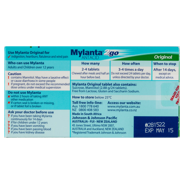Mylanta 2 Go Original Tablets 48.