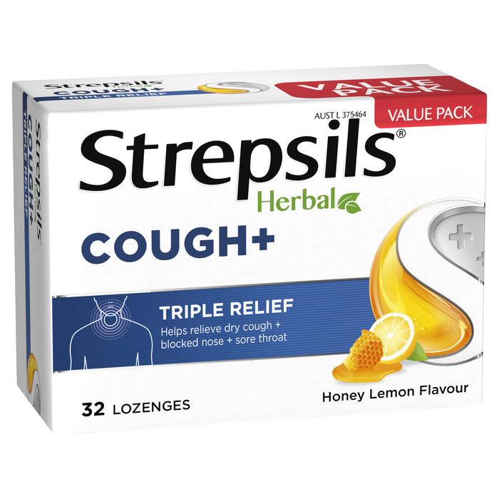 Strepsils Herbal Cough+ Honey Lemon 32 Lozenges