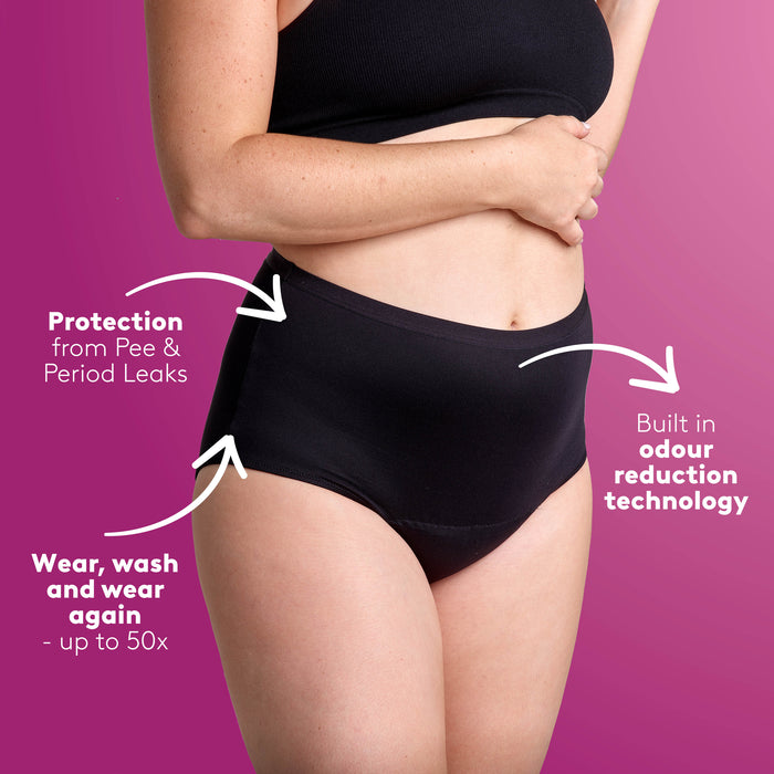 Poise 2 in 1 Washable Underwear Reg Blk 12-14