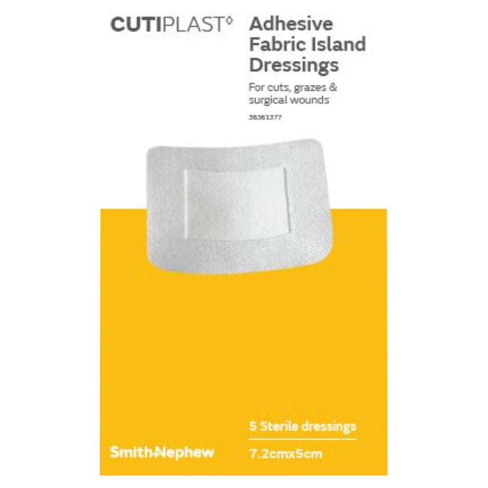 Cutiplast Adhesive Fabric Dressings 7.2cm x 5cm 5 Pack.