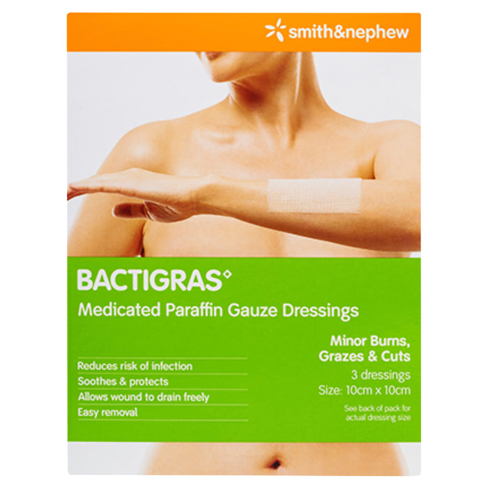 Bactigras Dressings 10cm x 10cm 3 Pack.