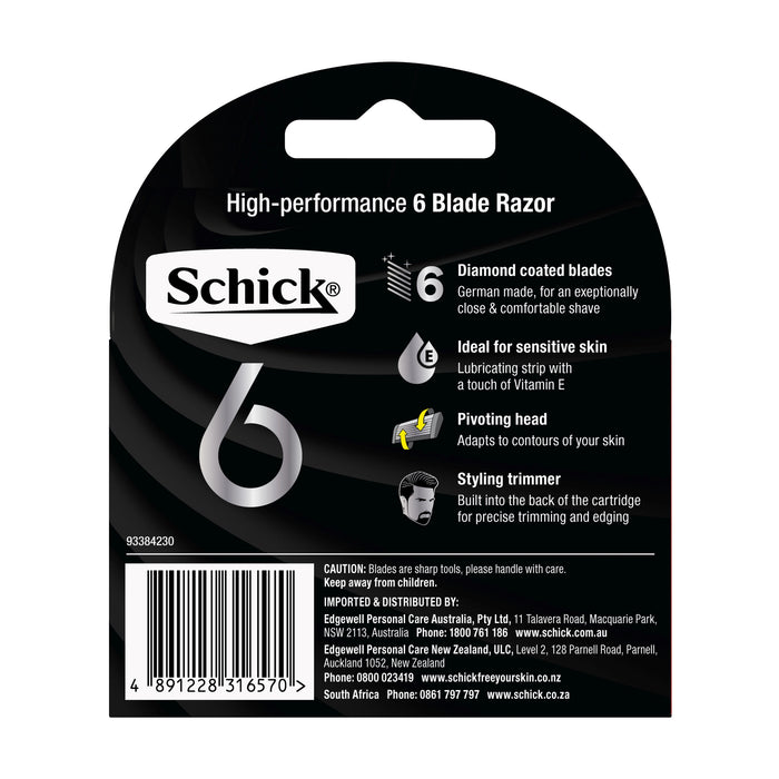 Schick 6 Razor Mens High Performance Refill 4 Pack