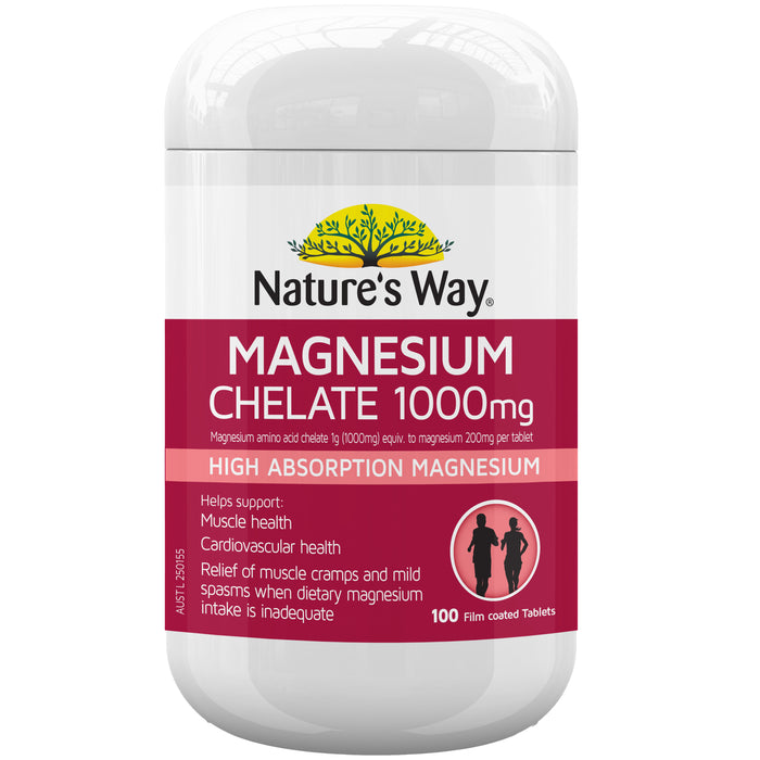 Nature's Way Magnesium Chelate 1000mg 100 Tablets.