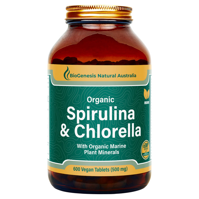 BioGenesis Australian Organic Spirulina + Chlorella + Marine Minerals 600 Tablets