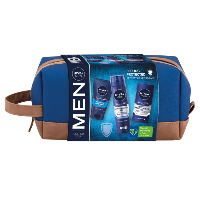 Nivea Men Gift Bag Feeling Protected Shaving Gel 200ml /Moisturiser 75ml/ Face Wash 150ml Gift Pack