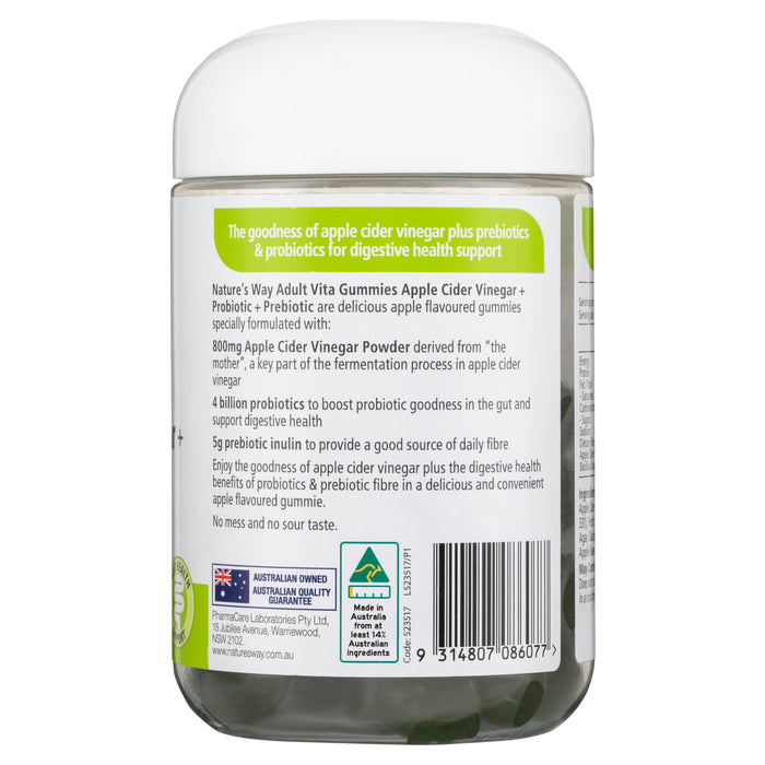 Nature's Way Apple Cidar Vinegar + Probiotic + Prebiotic 50 Adult Vita Gummies